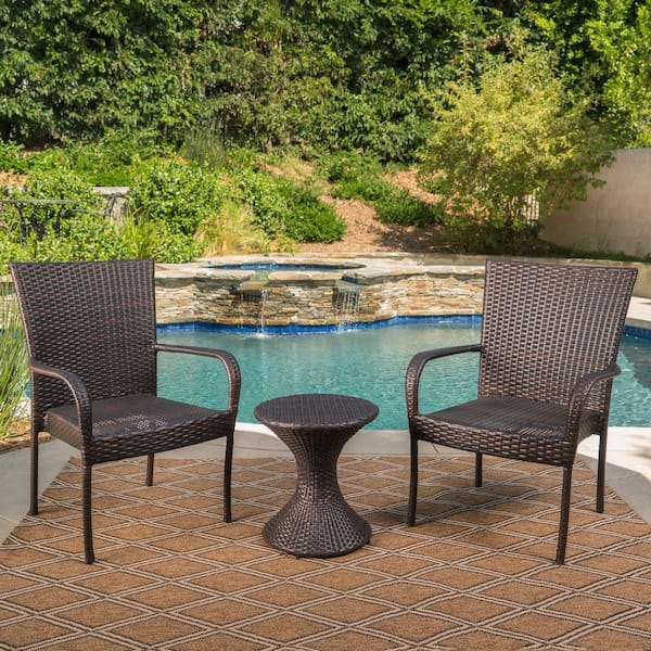 Newport Multi-Brown 3-Piece Faux Rattan Outdoor Patio Conversation Seating Set