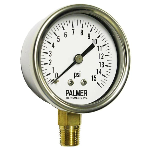 Palmer Instruments 2.5 in. Dial 15 psi Stainless Steel Case Utility Gauge