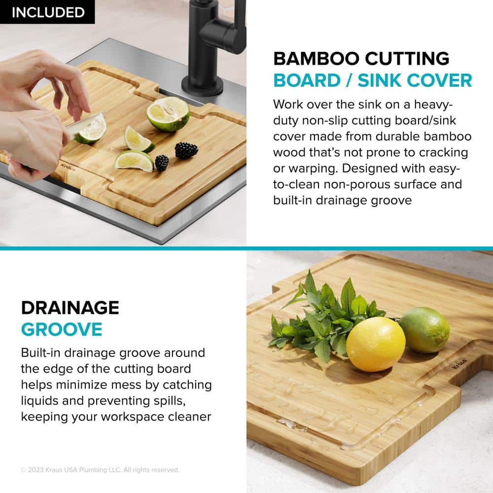 Kore 15" Stainless Steel Single Basin Bar Sink with Bamboo Cutting Board