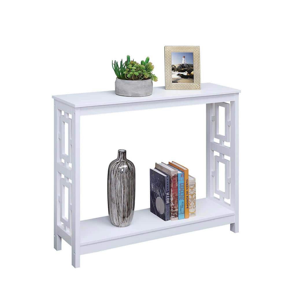 Town Square White Wood Console Table with Storage Shelf