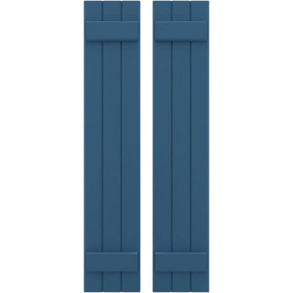Ekena Millwork 10-1/2 in. W x 39 in. H Americraft 3-Board Exterior Real Wood Joined Board and Batten Shutters in Sojourn Blue