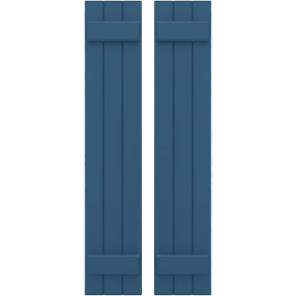 Ekena Millwork 10-1/2 in. W x 67 in. H Americraft 3-Board Exterior Real Wood Joined Board and Batten Shutters in Sojourn Blue