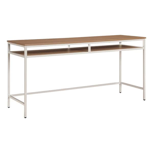 OSP Home Furnishings 59.50 in. L-Shaped Taupe/Brown Computer Desk with Shelves