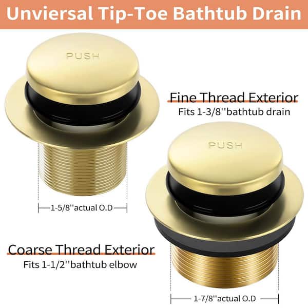 1-Piece Bathtub Drain Tip Toe Tub Trim Set, 2 Hole Overflow Faceplate Included, Drains Replacement Kit in Gold