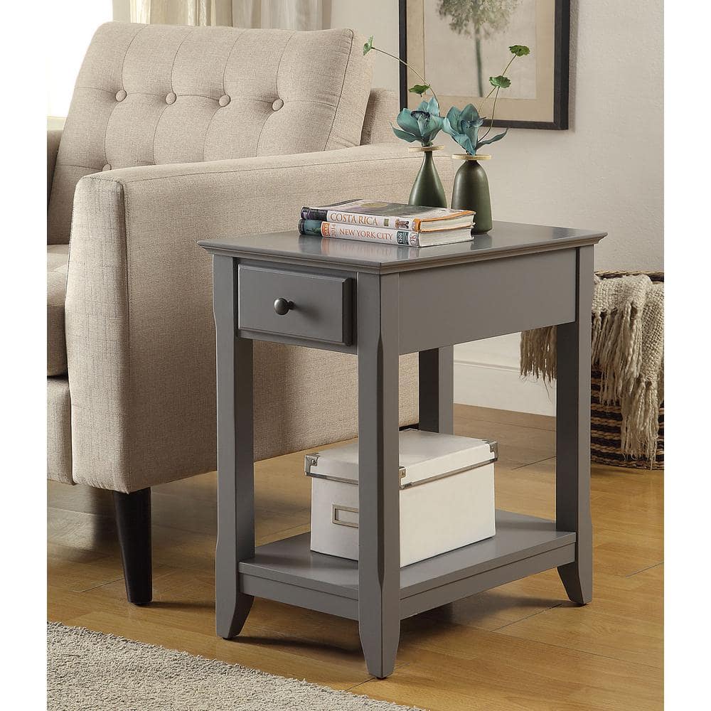 Gray Wooden Rectangular Side Table with Storage
