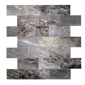 DIP Dark Travertine Subway Tile 12 in. x 12 in. Self-Adhesive PVC Backsplash