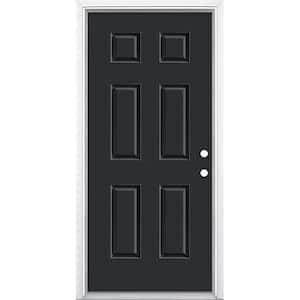 36 in. x 80 in. 6-Panel Jet Black Left Hand Inswing Painted Smooth Fiberglass Prehung Front Exterior Door with Brickmold