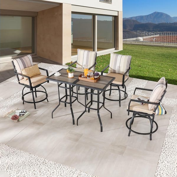 Patio Festival 6-Piece Metal Counter Height Outdoor Dining Set with Beige Cushions