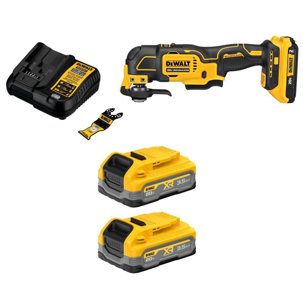 DEWALT Atomic 20V Max Cordless Brushless Oscillating Multi Tool with 2.0Ah Battery, (2) Powerstack 3.5 Ah Batteries and Charger (DCS354D1WP320-2)