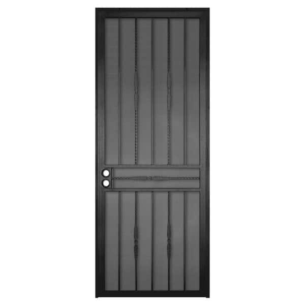 Unique Home Designs 36 in. x 96 in. Cottage Rose Black Surface Mount Left-Hand Steel Security Door with Expanded Metal Screen