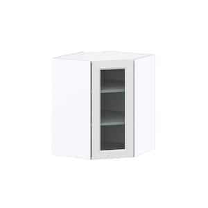 24 in. W x 30 in. H x 14 in. D Alton Painted White Assembled Corner Wall Kitchen Cabinet with Glass Door