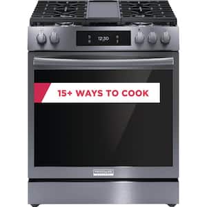 30 in. 6 cu. ft. 5 Burner Slide-In Gas Range with Total Convection and Air Fry in Smudge Proof Black Stainless Steel