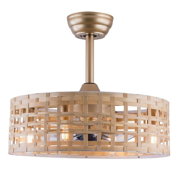 18 in. Gold and Wood Color 6-Speed Bamboo Caged Ceiling Fan Light with Remote Control, No Bulbs Included