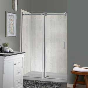 Marina Sliding 48 in. L x 34 in. W x 78 in. H Center Drain Alcove Shower Stall Kit in Driftwood and Silver Hardware