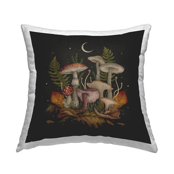 Detailed Woodland Mushrooms Outdoor Printed Throw Pillow by Episodic Drawings