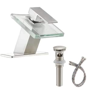 Single Handle Single Hole Bathroom Faucet with Drain and Deckplate in Brushed Nickel