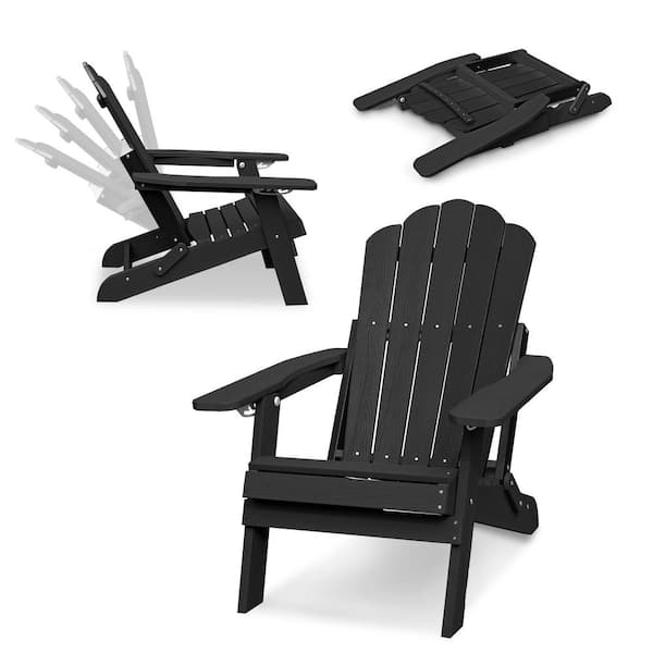 Clihome Folding Plastic Outdoor Adirondack Chair in Black