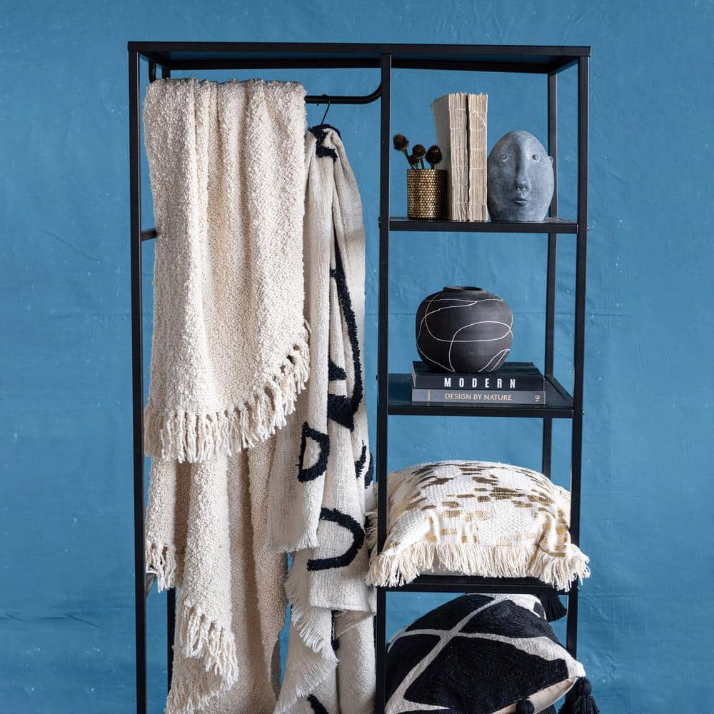 Cream Cotton Blend Boucle Throw with Fringe