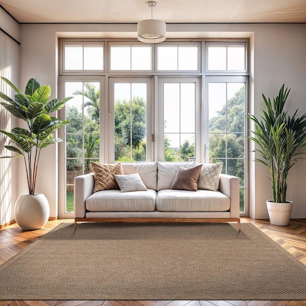 Easy Jute Natural 6 ft. x 9 ft. Stripes Indoor Outdoor Area Rug