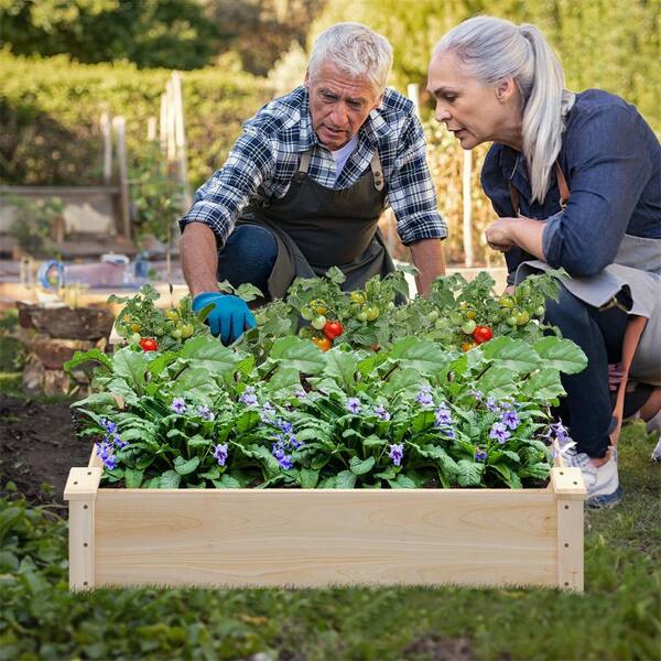 Costway Large 48 in. Natural Fir Wood Outdoor Raised Planter Box