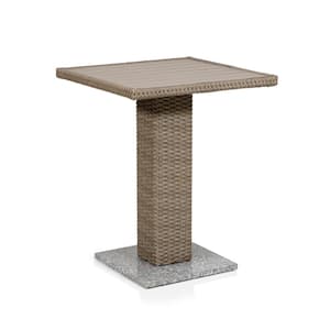 Donets Natural Brown Square Metal Top Outdoor Bistro Table with Marble Base