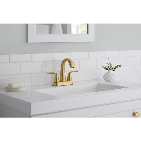 Irena 4 in. Center set Double-Handle High-Arc Bathroom Faucet in Matte Gold