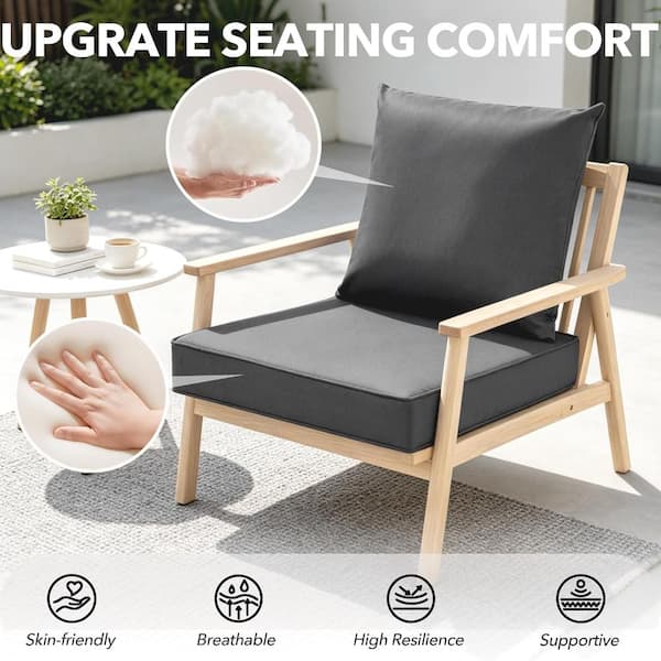 homfan Gray Water-Resistant Outdoor Chair Cushions Outdoor Deep