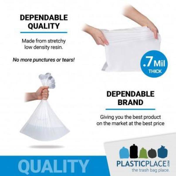 Plasticplace 8 Gallon White Drawstring Trash Bags, 100 Count