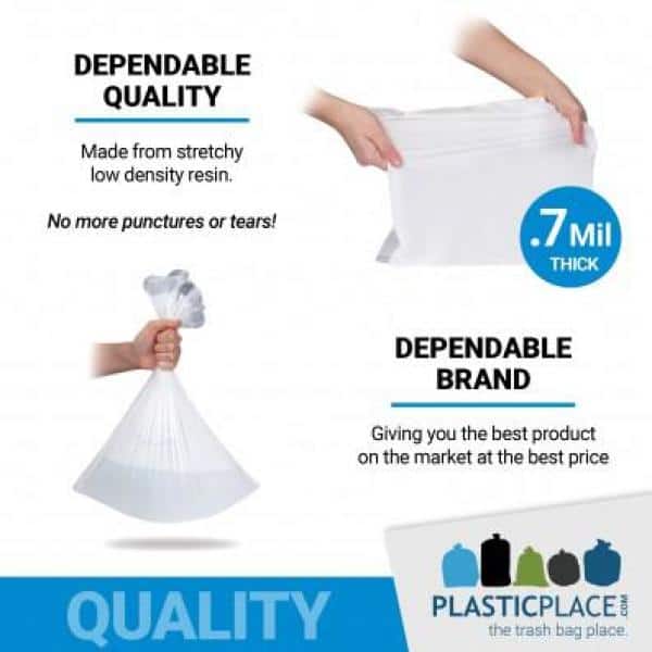 Plasticplace 8 Gallon White Drawstring Bags, 0.7 mil, 200/Case