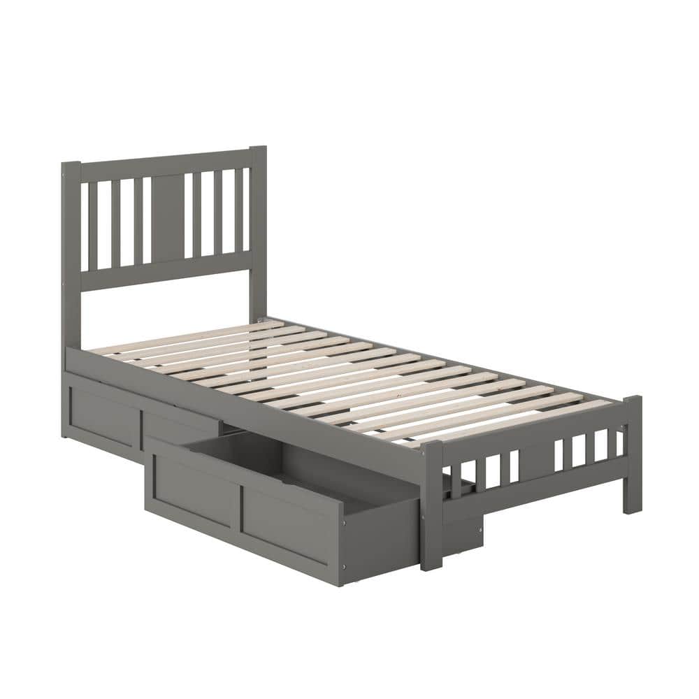 Tahoe Classic Twin Extra Long Bed with Storage Drawers in Grey
