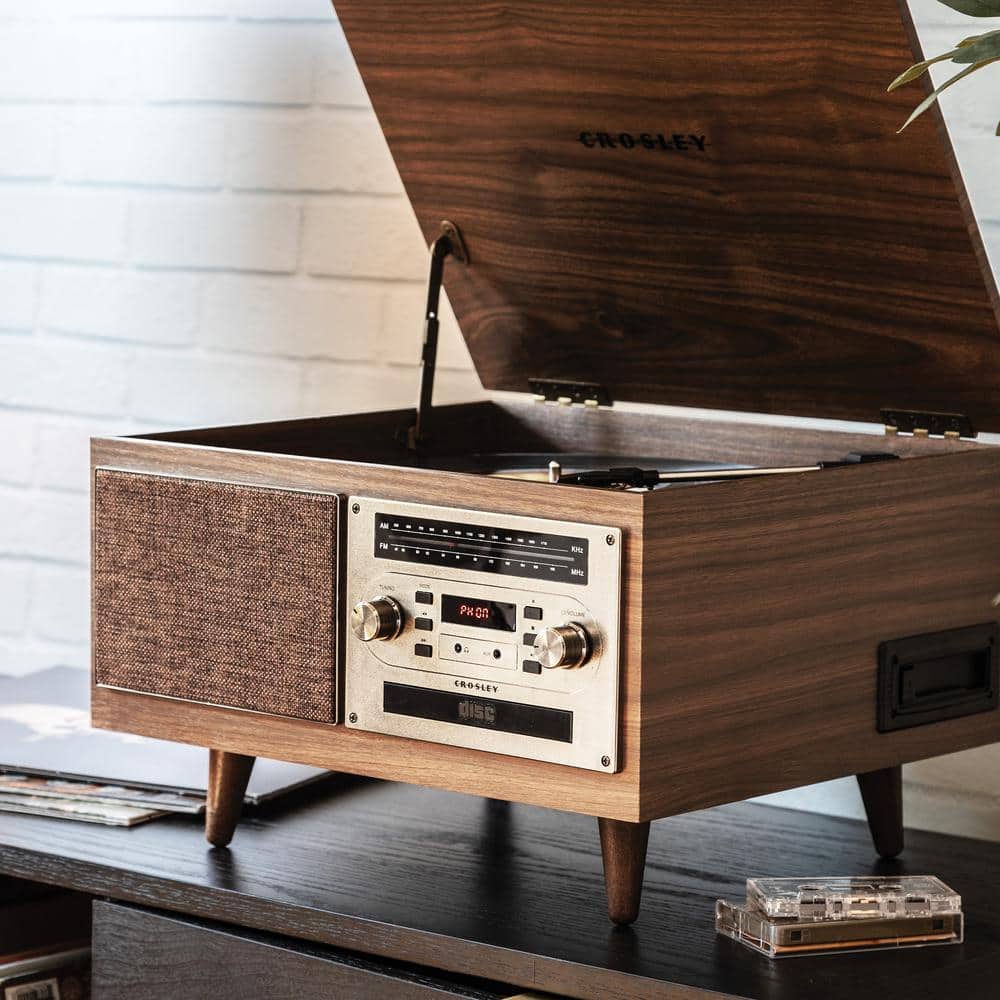 Walnut 8-in-1 Vintage Style Record Player with Bluetooth and Radio