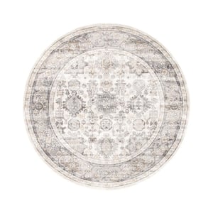 Amadeus Ivory 8 ft. x 8 ft. Round Polypropylene and Polyester Oriental Area Rug