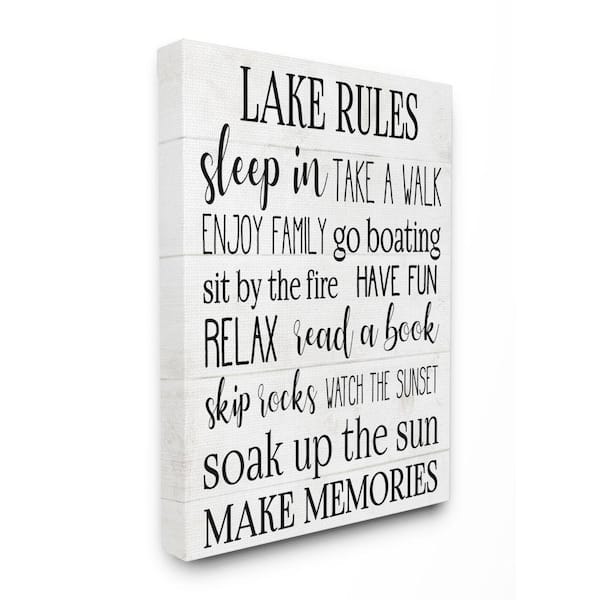 Stupell Industries Motivational Lake Rules Sign Text Black White by Daphne Polselli Unframed Print Country Wall Art 36 in. x 48 in.