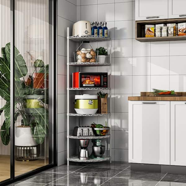 FUNKOL 6-Tier Corner White Kitchen Shelf Metal Storage Shelf Height Adjustable