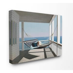 24 in. x 30 in. "Blue and White Striped Hammock on the Beach House Porch" by Zhen-Huan Lu Canvas Wall Art