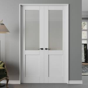 36 in. x 80 in. Universal 1/2-Lite Frosted Glass White Solid Core Wood Assembly Required Double French Door with Jamb