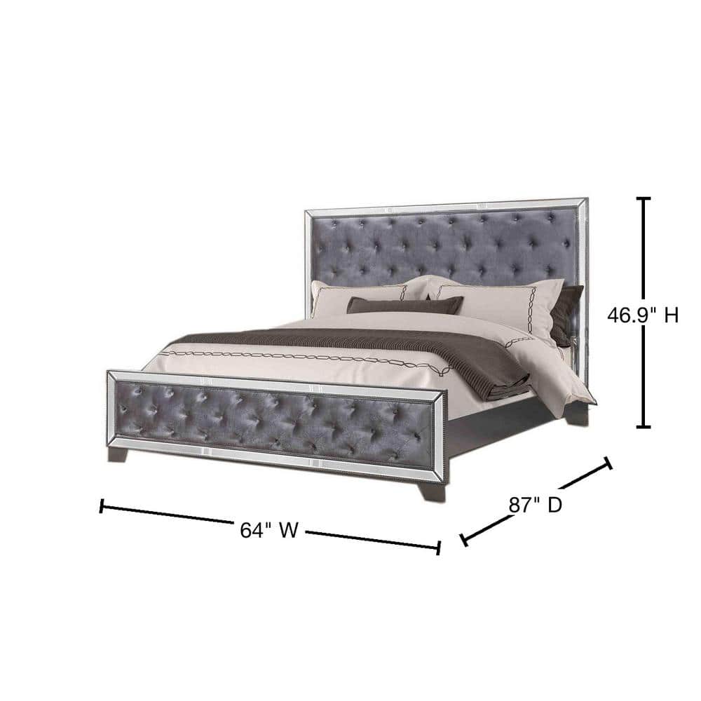 Sedona Silver Queen Upholstered Wood Bed with Tufted Headboard