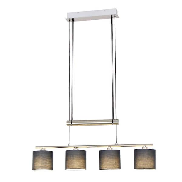 UMEILUCE YOYO 4-Light Chrome Island Chandelier with Dark Blue Fabric Shade for Kitchen Up and Down Adjustable