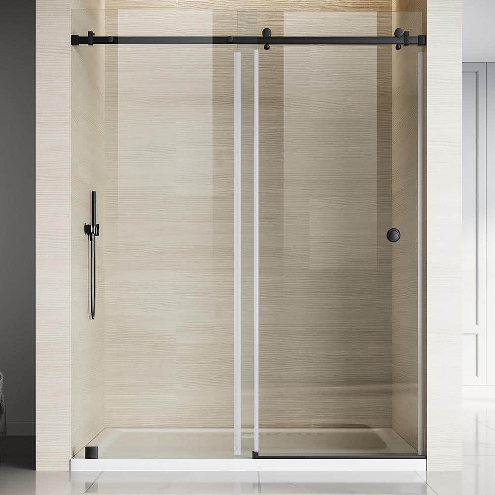 UKS09 56 to 60 in. W x 76 in. H Single Sliding Frameless Shower Door in Matte Black, EnduroShield 3/8 in. Clear Glass price history on PriceWatchPro