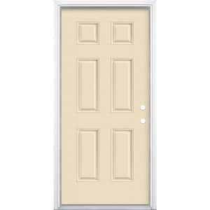 36 in. x 80 in. 6-Panel Golden Haystack Left Hand Inswing Painted Smooth Fiberglass Prehung Front Door with Brickmold