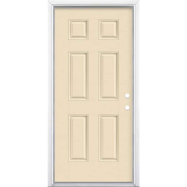 Masonite 36 in. x 80 in. 6-Panel Golden Haystack Left Hand Inswing Painted Smooth Fiberglass Prehung Front Door with Brickmold