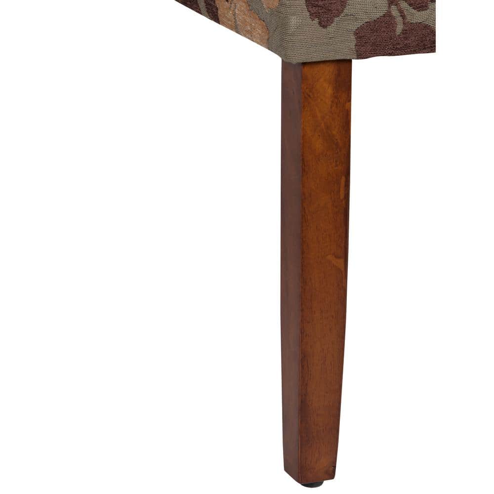 Brown Floral Upholstered Parsons Side Chair with Wood Legs