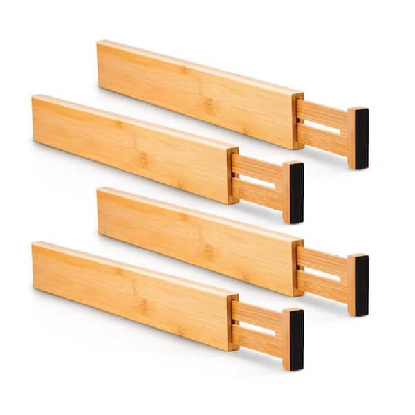 21.7 in. L x 0.6 in. W x 2.4 in. H Bamboo Drawer Dividers for Kitchen,  Spring Loaded, Adjustable, Pack of 4, Natural