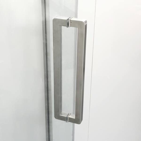 ANGELES HOME 34-1/8 in. W x 72 in. H Neo Angle Pivot Semi Frameless Corner Shower Enclosure in Brushed Nickel Finish with Hardware