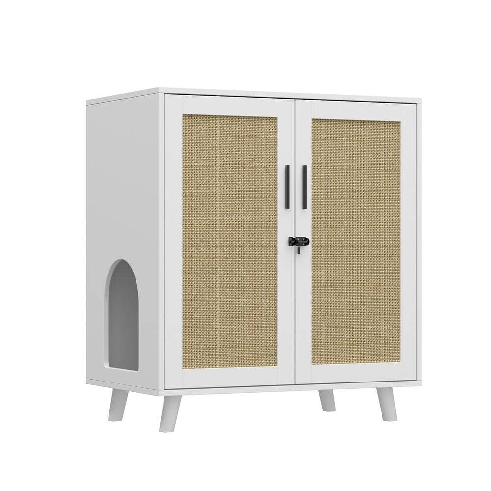 Wiawg Cat Litter Box Enclosure With Lock Sisal Door White Hidden