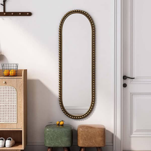 Unbranded Gold 15 in W x 47 in. H Iron Art Oval Retro Wall-Mount Full Mirror, Antique Full Body Hanging Mirror Home Decor Mirror