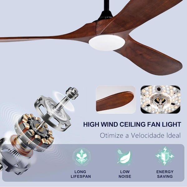 52 in. Solid Wood Black Light Ceiling Fan with Remote-3-Blade Light Fan, Standard Integrated LED Light Fixture