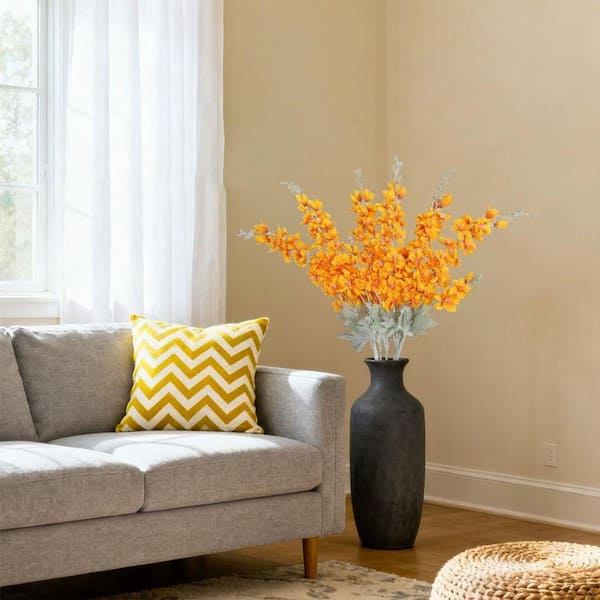 33.5 in. Orange 6 Pieces Artificial Delphinium Fake Flower Other