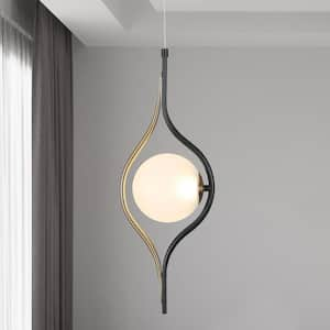 Lulier 18-Watt Integrated LED, Modern Black Light Fixture Brass Gold with Frosted Glass Shade Hanging Pendant Light