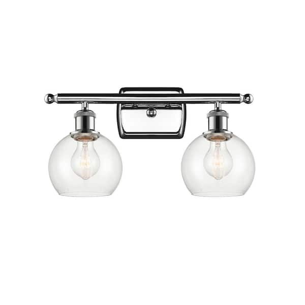 Athens 16 in. 2-Light Polished Chrome Vanity Light with Glass Shade